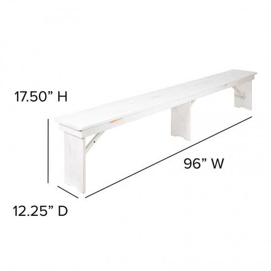 8' x 40" Antique Rustic White Folding Farm Table and Two Bench Set