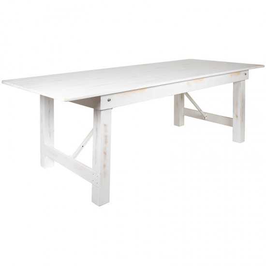 8' x 40" Antique Rustic White Folding Farm Table and Two Bench Set
