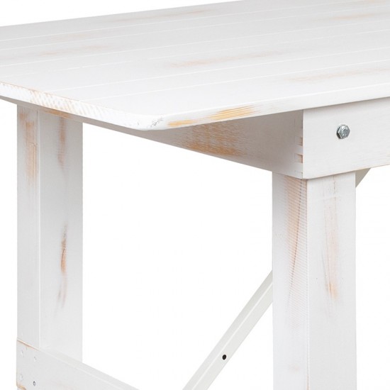 8' x 40" Antique Rustic White Folding Farm Table and Two Bench Set