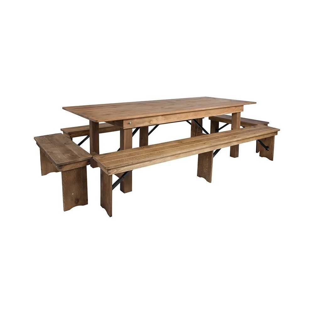 8' x 40'' Antique Rustic Folding Farm Table and Four Bench Set