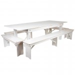 8' x 40" Antique Rustic White Folding Farm Table and Four Bench Set