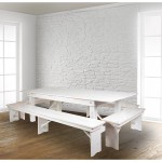 8' x 40" Antique Rustic White Folding Farm Table and Four Bench Set