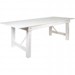 8' x 40" Antique Rustic White Folding Farm Table and Four Bench Set