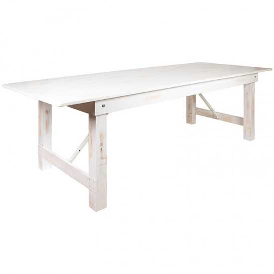 9' x 40" Antique Rustic White Folding Farm Table and Two Bench Set
