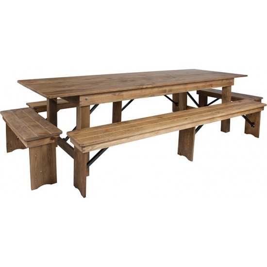 9' x 40'' Antique Rustic Folding Farm Table and Four Bench Set