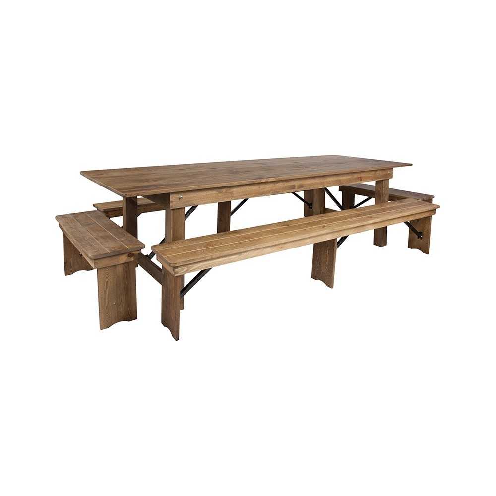 9' x 40'' Antique Rustic Folding Farm Table and Four Bench Set 9' x 40'' Antique Rustic Folding Farm Table and Four Bench Set