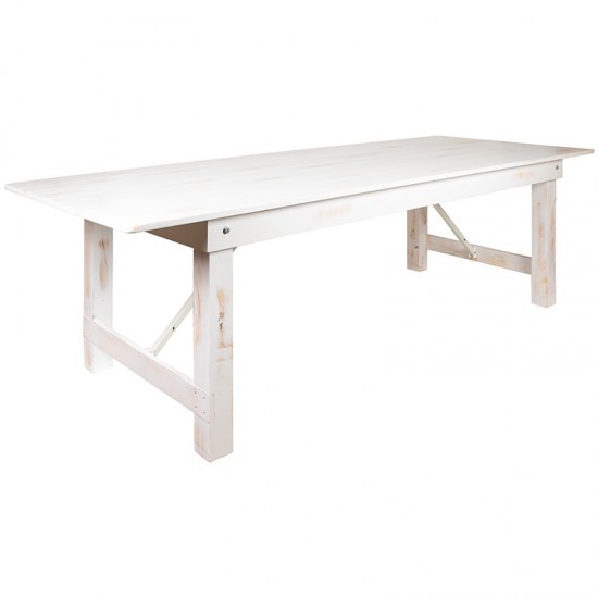 9' x 40" Antique Rustic White Folding Farm Table and Four Bench Set