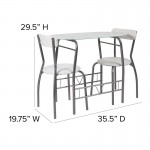 Sutton 3 Piece Space-Saver Bistro Set with White Glass Top Table and White Vinyl Padded Chairs