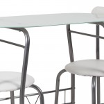 Sutton 3 Piece Space-Saver Bistro Set with White Glass Top Table and White Vinyl Padded Chairs