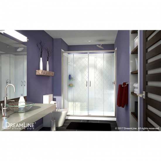 Visions 36 in. D x 60 in. W x 76 3/4 in. H Sliding Shower Door in Brushed Nickel with Center Drain White Base, Backwalls