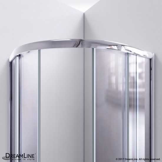 Prime 33 in. x 76 3/4 in. Semi-Frameless Clear Glass Sliding Shower Enclosure in Chrome with White Base and Backwalls