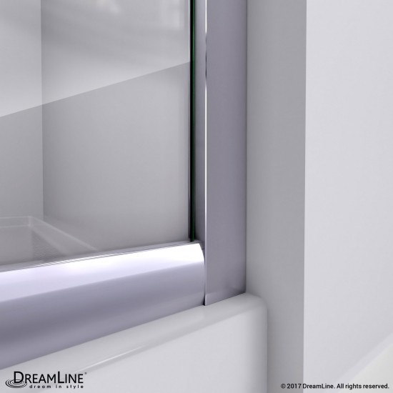 Prime 33 in. x 76 3/4 in. Semi-Frameless Clear Glass Sliding Shower Enclosure in Chrome with White Base and Backwalls