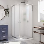 Prime 33 in. x 76 3/4 in. Semi-Frameless Frosted Glass Sliding Shower Enclosure in Chrome with White Base and Backwalls