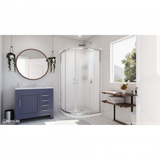 Prime 33 in. x 76 3/4 in. Semi-Frameless Frosted Glass Sliding Shower Enclosure in Chrome with White Base and Backwalls