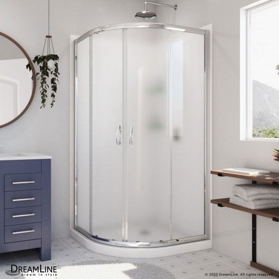 Prime 38 in. x 76 3/4 in. Semi-Frameless Frosted Glass Sliding Shower Enclosure in Chrome with White Base and Backwalls