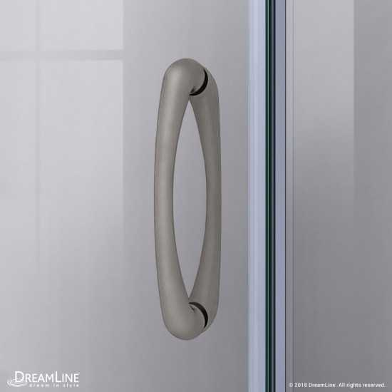 Prime 36 in. x 76 3/4 in. Semi-Frameless Frosted Glass Sliding Shower Enclosure in Brushed Nickel with Base and Backwall