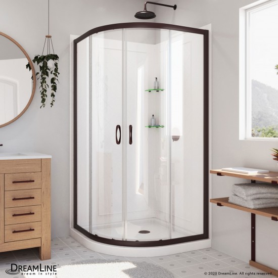 Prime 38 in. x 76 3/4 in. Semi-Frameless Clear Glass Sliding Shower Enclosure in Oil Rubbed Bronze, Base and Backwalls