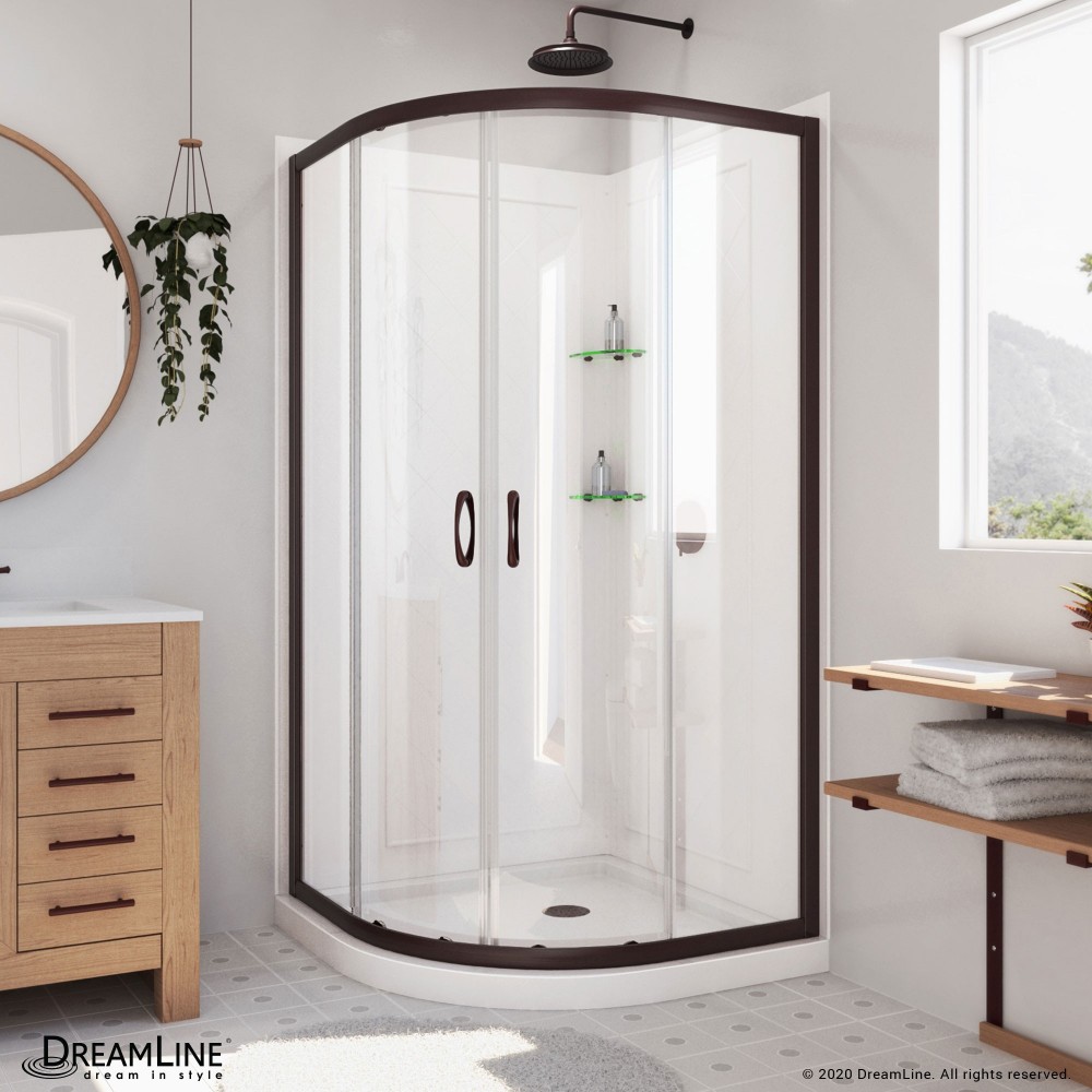 Prime 38 in. x 76 3/4 in. Semi-Frameless Clear Glass Sliding Shower Enclosure in Oil Rubbed Bronze, Base and Backwalls