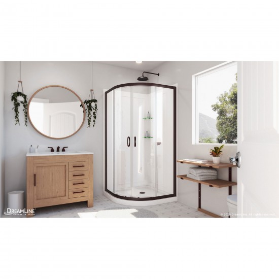 Prime 38 in. x 76 3/4 in. Semi-Frameless Clear Glass Sliding Shower Enclosure in Oil Rubbed Bronze, Base and Backwalls