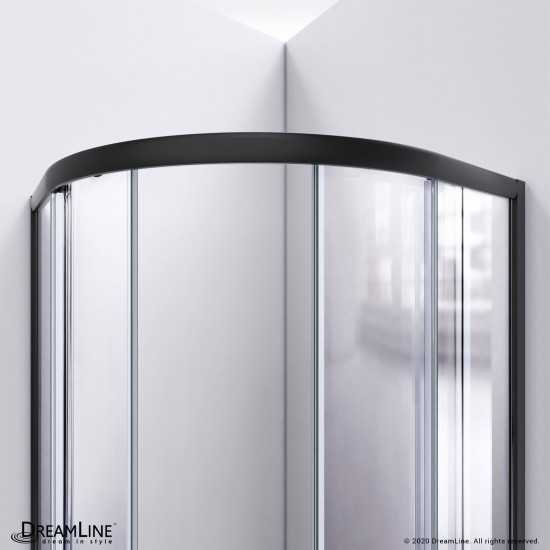 Prime 38 in. x 76 3/4 in. Semi-Frameless Clear Glass Sliding Shower Enclosure in Satin Black with Base and Backwalls