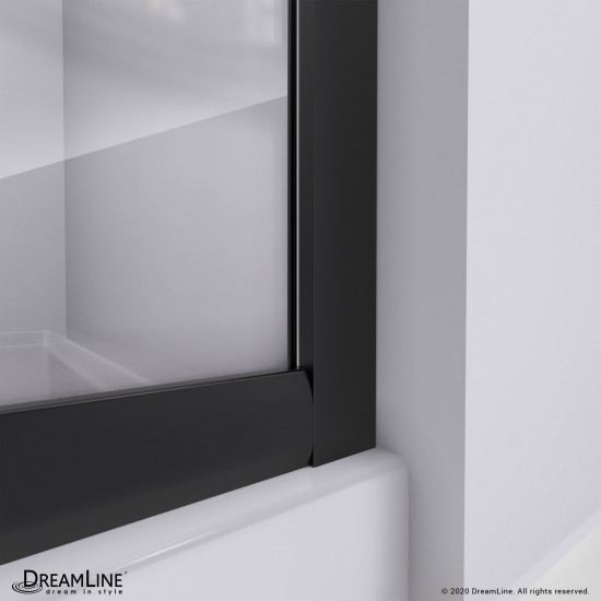 Prime 38 in. x 76 3/4 in. Semi-Frameless Clear Glass Sliding Shower Enclosure in Satin Black with Base and Backwalls