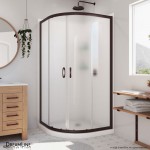 Prime 38 in. x 76 3/4 in. Semi-Frameless Frosted Glass Sliding Shower Enclosure in Oil Rubbed Bronze, Base and Backwall