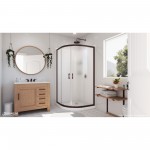 Prime 38 in. x 76 3/4 in. Semi-Frameless Frosted Glass Sliding Shower Enclosure in Oil Rubbed Bronze, Base and Backwall