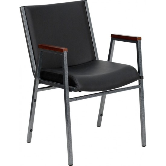 Heavy Duty Black Vinyl Stack Chair with Arms