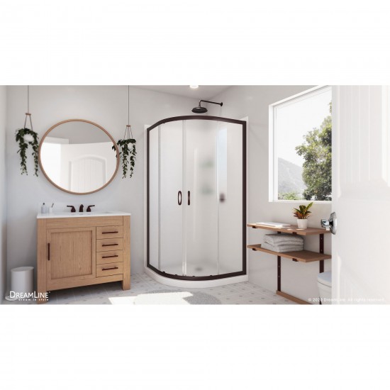 Prime 33 in. x 76 3/4 in. Semi-Frameless Frosted Glass Sliding Shower Enclosure in Oil Rubbed Bronze, Base and Backwall