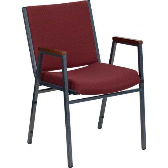 Heavy Duty Burgundy Patterned Fabric Stack Chair with Arms