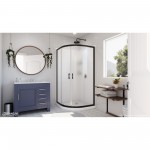 Prime 33 in. x 76 3/4 in. Semi-Frameless Frosted Glass Sliding Shower Enclosure in Satin Black with Base and Backwall