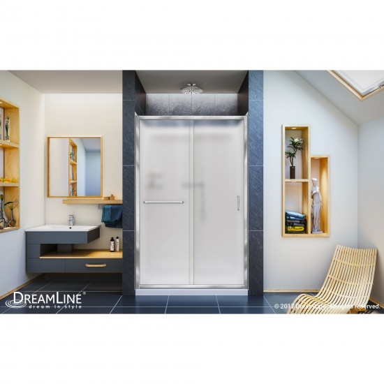 Infinity-Z 36 in. D x 48 in. W x 76 3/4 in. H Frosted Sliding Shower Door in Chrome, Center Drain White Base, Backwalls