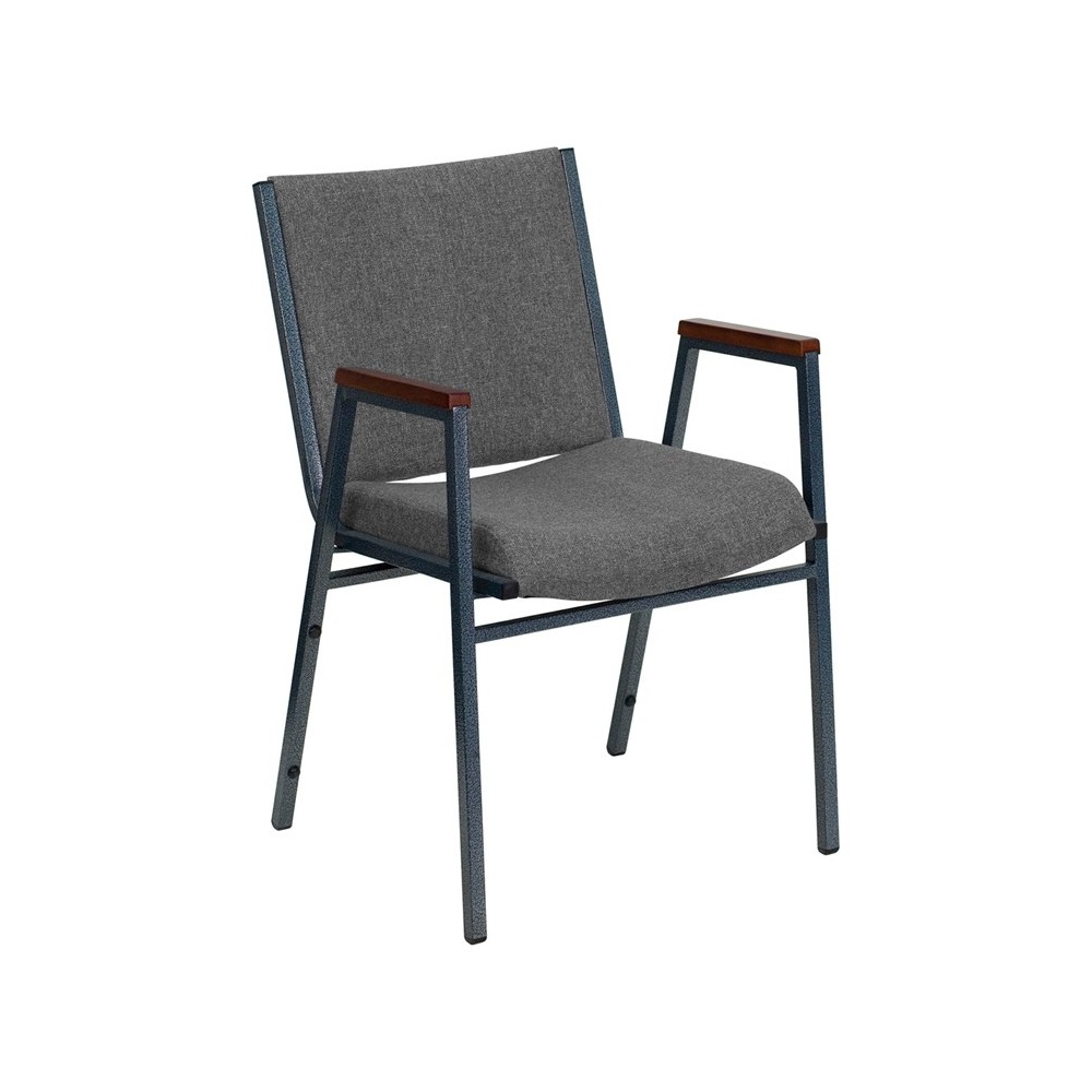 Heavy Duty Gray Fabric Stack Chair with Arms