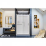 Infinity-Z 36 in. D x 48 in. W x 76 3/4 in. H Frosted Sliding Shower Door in Brushed Nickel, Center Drain Base, Backwall