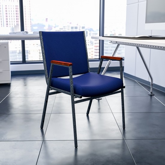 Heavy Duty Navy Blue Dot Fabric Stack Chair with Arms