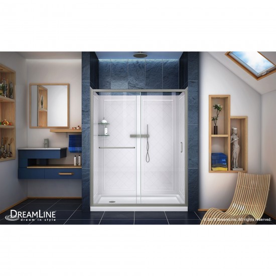 Infinity-Z 30 in. D x 60 in. W x 76 3/4 in. H Clear Sliding Shower Door in Brushed Nickel, Left Drain Base and Backwalls