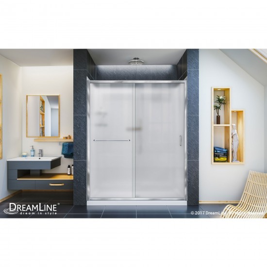 Infinity-Z 30 in. D x 60 in. W x 76 3/4 in. H Frosted Sliding Shower Door in Chrome, Right Drain Base and Backwalls