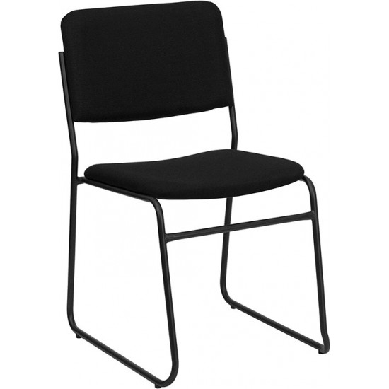 500 lb. Capacity High Density Black Fabric Stacking Chair with Sled Base