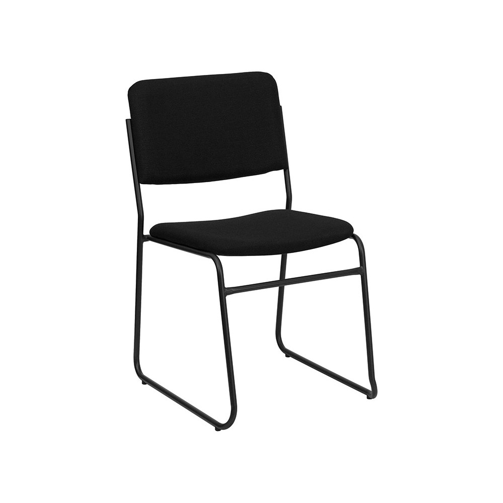 500 lb. Capacity High Density Black Fabric Stacking Chair with Sled Base