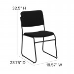 500 lb. Capacity High Density Black Fabric Stacking Chair with Sled Base