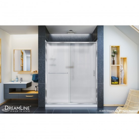 Infinity-Z 32 in. D x 60 in. W x 76 3/4 in. H Frosted Sliding Shower Door in Chrome, Center Drain Base and Backwalls
