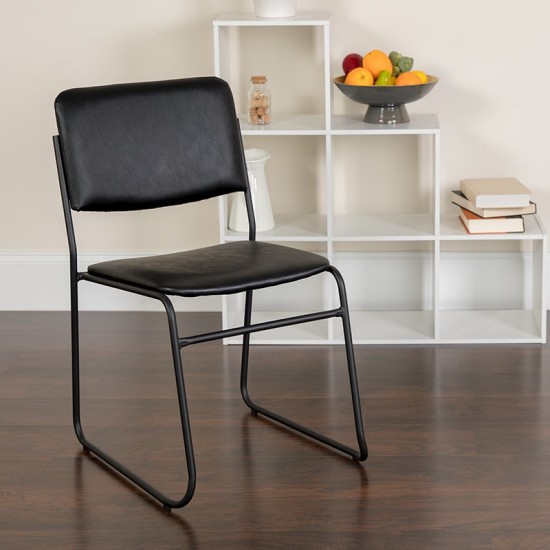 500 lb. Capacity High Density Black Vinyl Stacking Chair with Sled Base