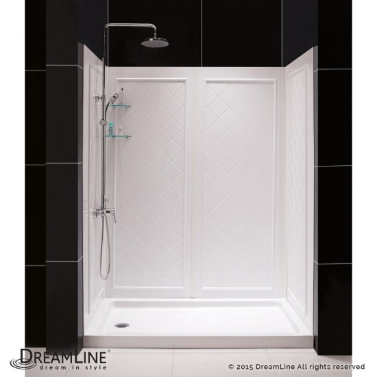 Infinity-Z 32 in. D x 60 in. W x 76 3/4 in. H Frosted Sliding Shower Door in Brushed Nickel, Center Drain Base, Backwall