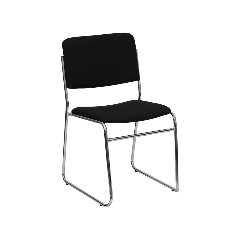 500 lb. Capacity Black Fabric High Density Stacking Chair with Chrome Sled Base