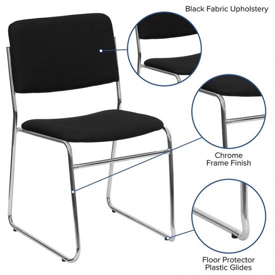 500 lb. Capacity Black Fabric High Density Stacking Chair with Chrome Sled Base