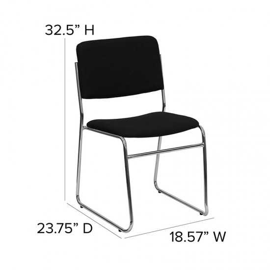 500 lb. Capacity Black Fabric High Density Stacking Chair with Chrome Sled Base