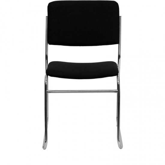 500 lb. Capacity Black Fabric High Density Stacking Chair with Chrome Sled Base