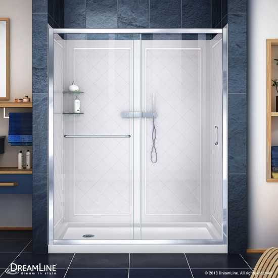 Infinity-Z 34 in. D x 60 in. W x 76 3/4 in. H Clear Sliding Shower Door in Chrome, Left Drain Base and Backwalls