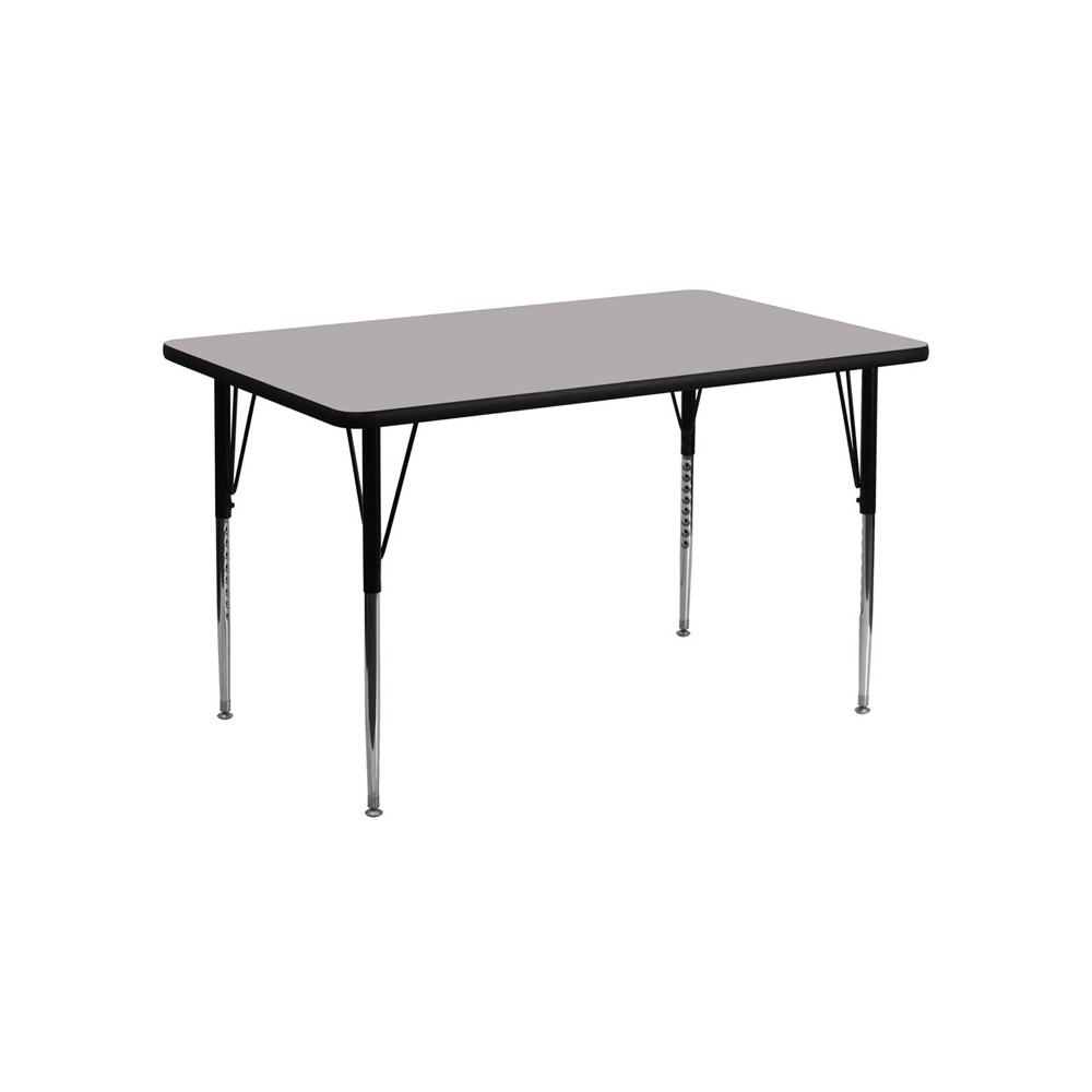 24''W x 48''L Rectangular Grey Thermal Laminate Activity Table - Standard Height Adjustable Legs