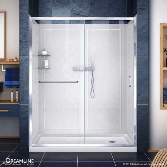 Infinity-Z 34 in. D x 60 in. W x 76 3/4 in. H Clear Sliding Shower Door in Chrome, Right Drain Base and Backwalls